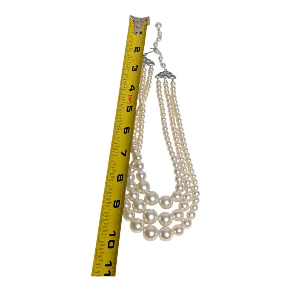 3 Layer Triple Strand‎ Faux Pearl 20in Necklace Wedding Bridal Jewelry Vtg